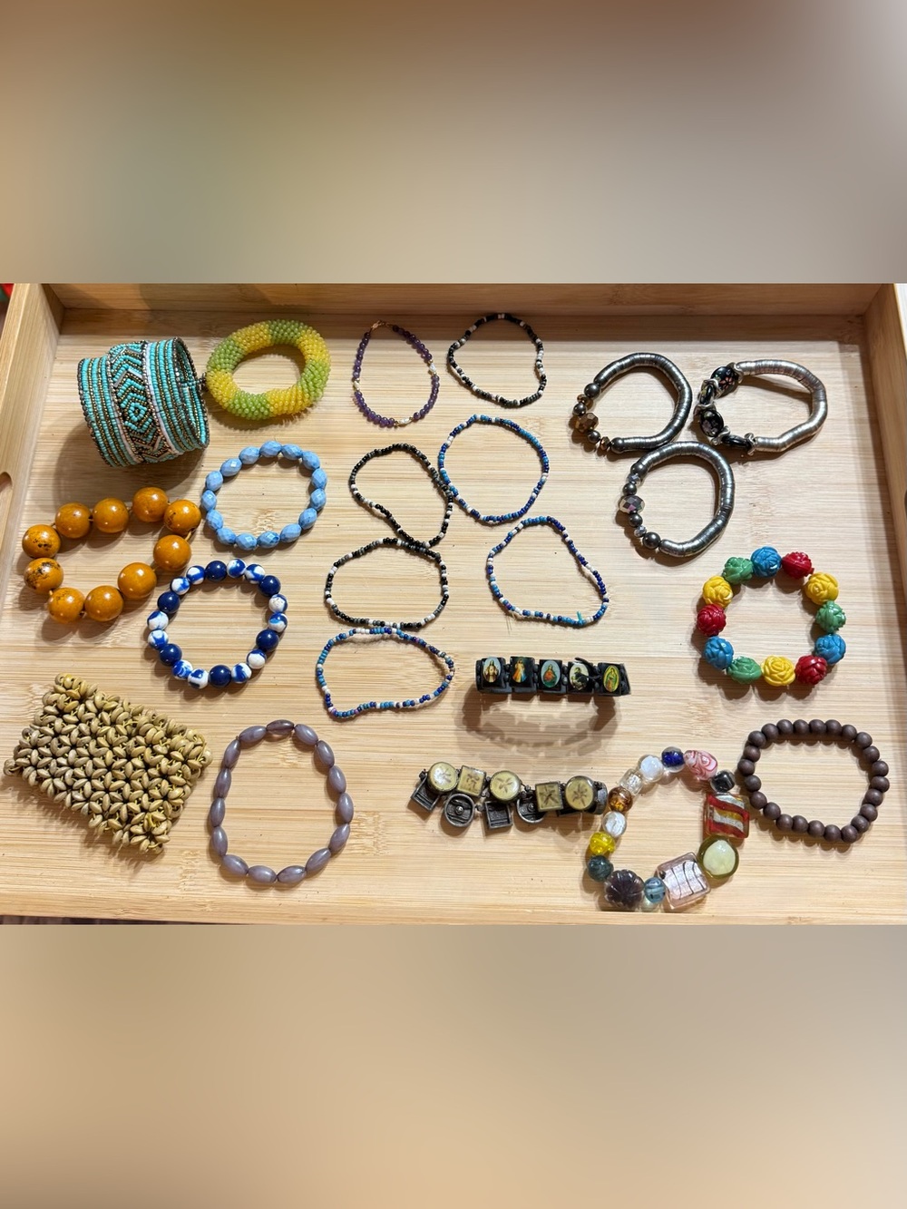 Beaded Bracelet Bangle Bundle of 22 Colorful Boho